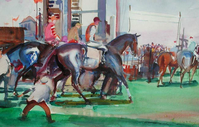 JOHN WHORF At the Races Watercolor on paper 12 x 18 inches (30 x 45.5 cm.) SOLD