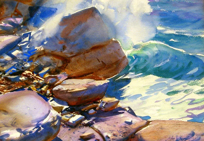 JOHN WHORF Crashing Waves Watercolor on paper 14½ x 20½inches (36.6 x 52 cm.) SOLD