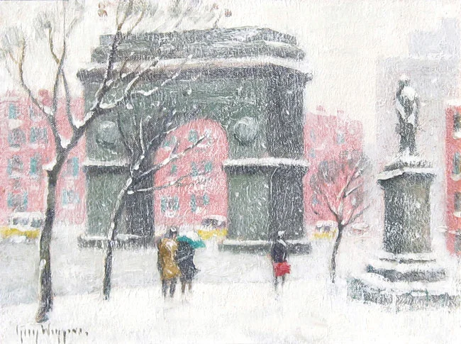GUY WIGGINS Washington Square Oil on artist's board 7 x 10 inches SOLD