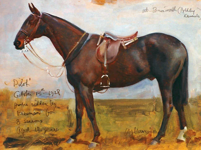 SIR ALFRED MUNNINGS Study for Frank Freeman, Huntsman to the Pytchley, on Pilot (1928) Oil on panel 12½ x 16½ inches (31.7 x 42 cm) SOLD