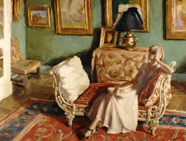 RICHARD COMBES Young Woman Reading (1995) Oil on canvas 18 x 24 inches (45.7 x 61 cm) SOLD