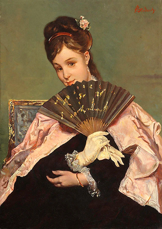 ALFRED STEVENS A Lady with a Fan Oil on canvas 15¾ x 11¼ inches (40 x 28.5 cm) SOLD