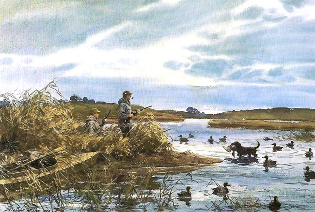 AIDEN LASSELL RIPLEY Returning the Mallard (1940) Watercolor on paper 21 x 31 inches (53.2 x 78.8 cm) SOLD