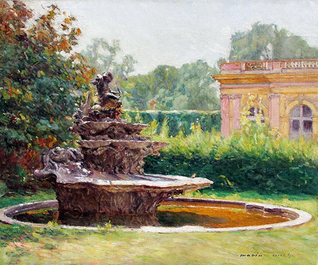 MARIUS MICHEL The Garden Fountain Oil on canvas 15 x 18 inches (38 x 45.7 cm) SOLD