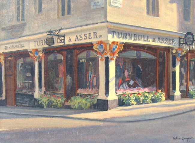 JULIAN BARROW Turnbull & Asser, Jermyn Street, London Oil on canvas 12 x 16 inches (30.5 x 40.6 cm) SOLD