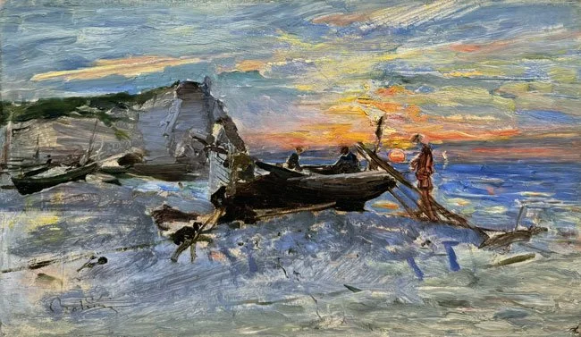 Giovanni Boldini | Tramonto con Pescatori Etretat