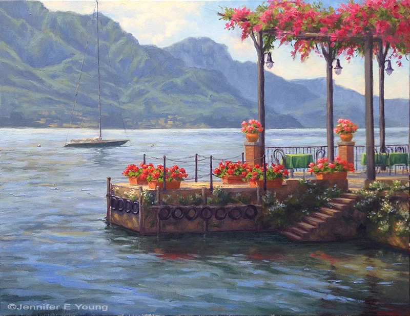 "Alfresco in Pescallo", Oil on linen, 24x30"