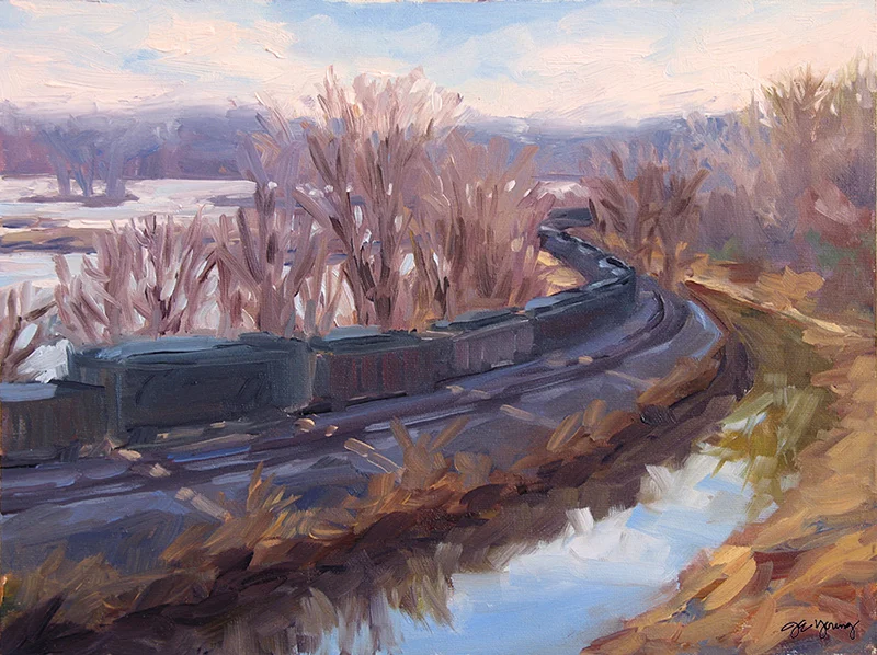 "Winter on the James" Oil on Canvas, 9x12"