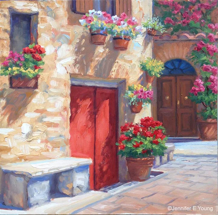 "The Potted Garden, Pienza" Oil on panel, 12x12"