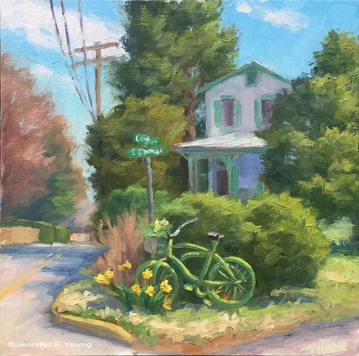 "Bicycle Garden", Oil on linen, 10x10"