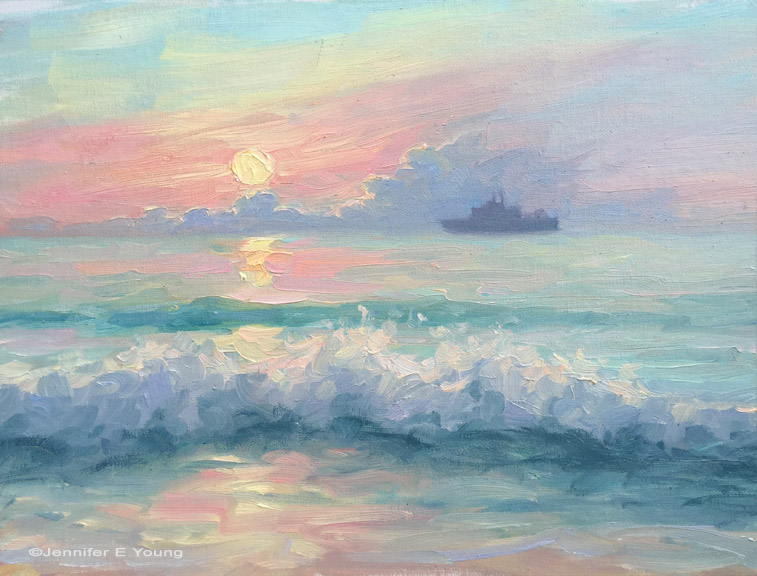 "Anchored at Sunrise", Oil on linen, 9x12"