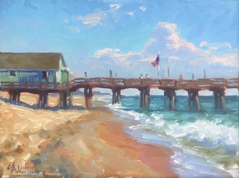 "Morning at Avalon Pier", Oil on linen, 9x12"
