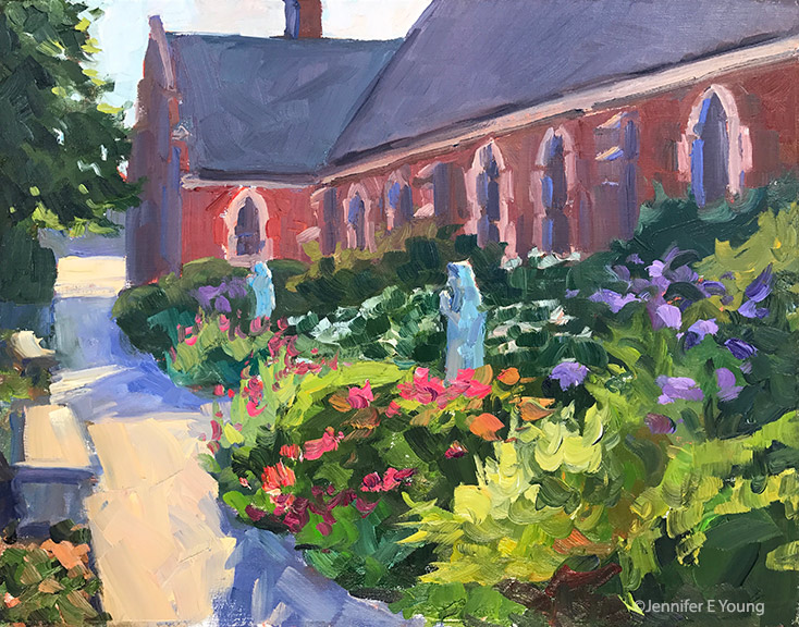 "Garden Contemplation, St. Bridget's" Oil on linen, 11x14"