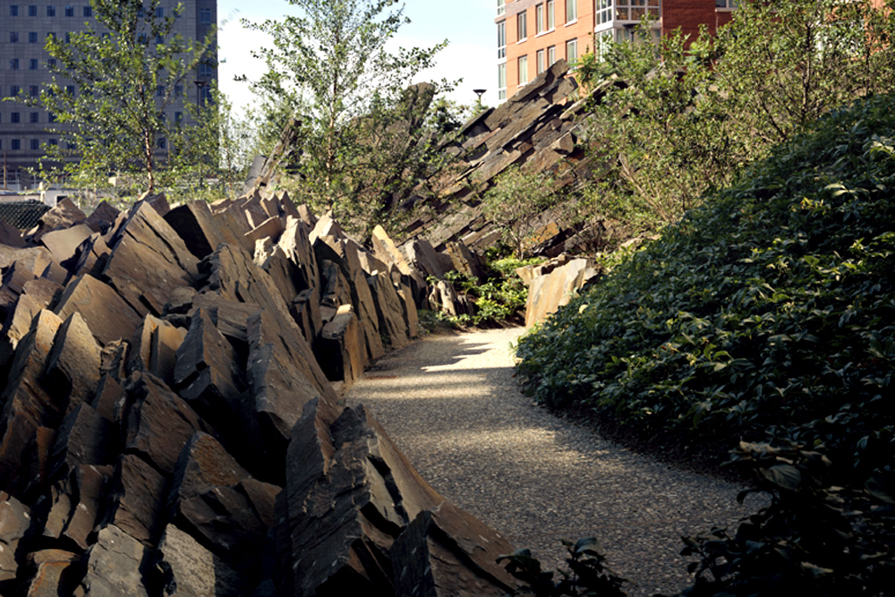 Teardrop Park geologic section along north park pathway