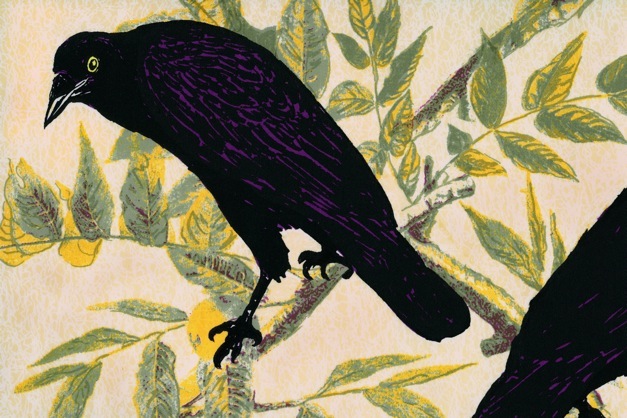 Birds of America (wallpaper detail) 2000 hand screen print on silk wallpaper roll, 36 inches wide