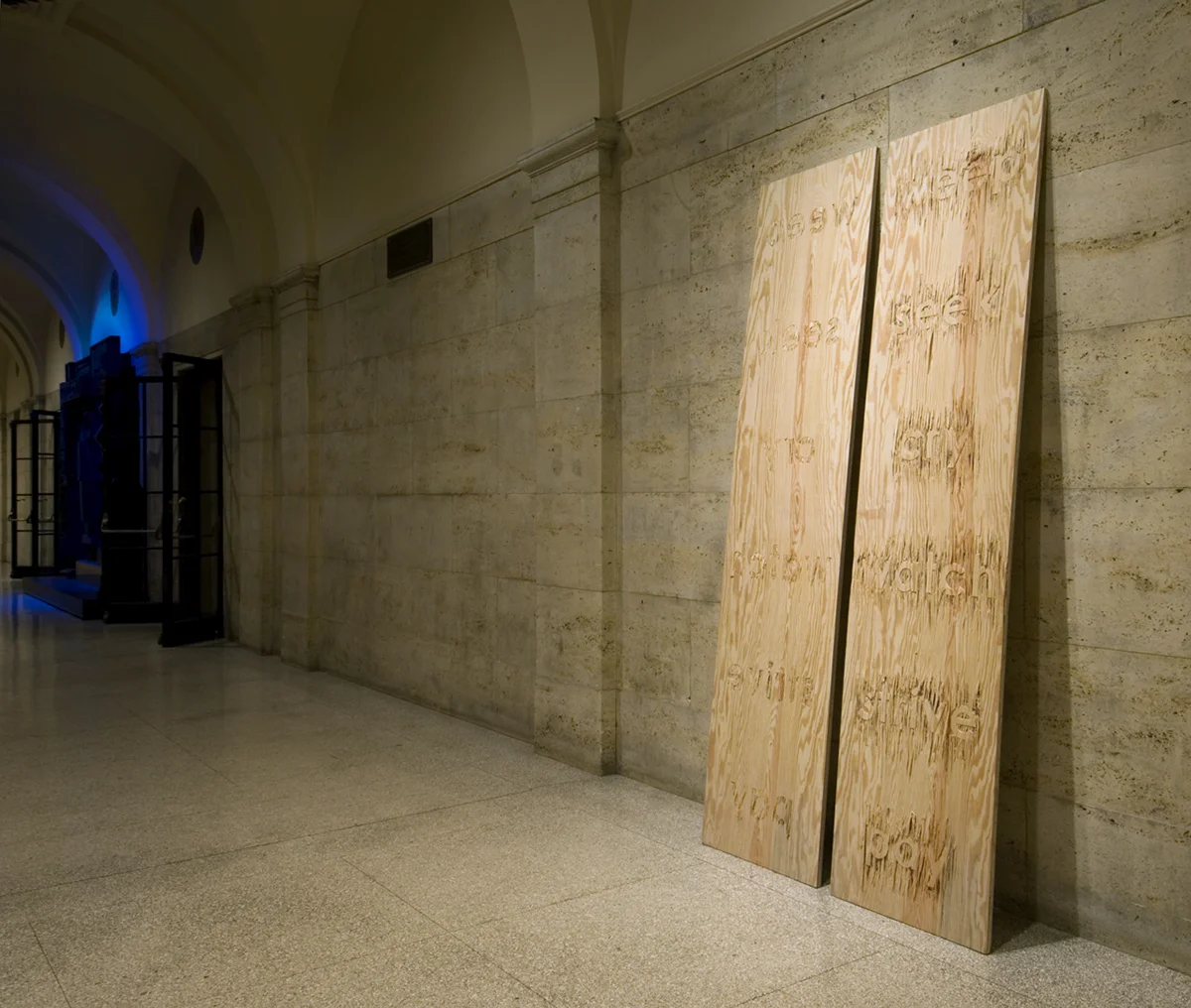 split 2005 carved plywood, two panels 96 x 24 x .75 inches each