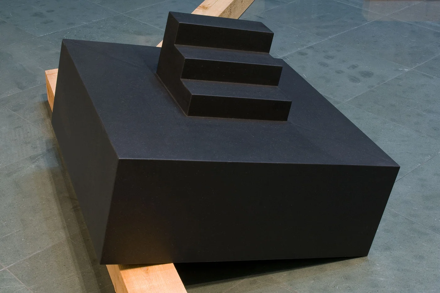 shadows and ghosts: threshold 2003-2006 carved stone and wood beams, 13.5 x 36 x 36 inches (stone sculpture)