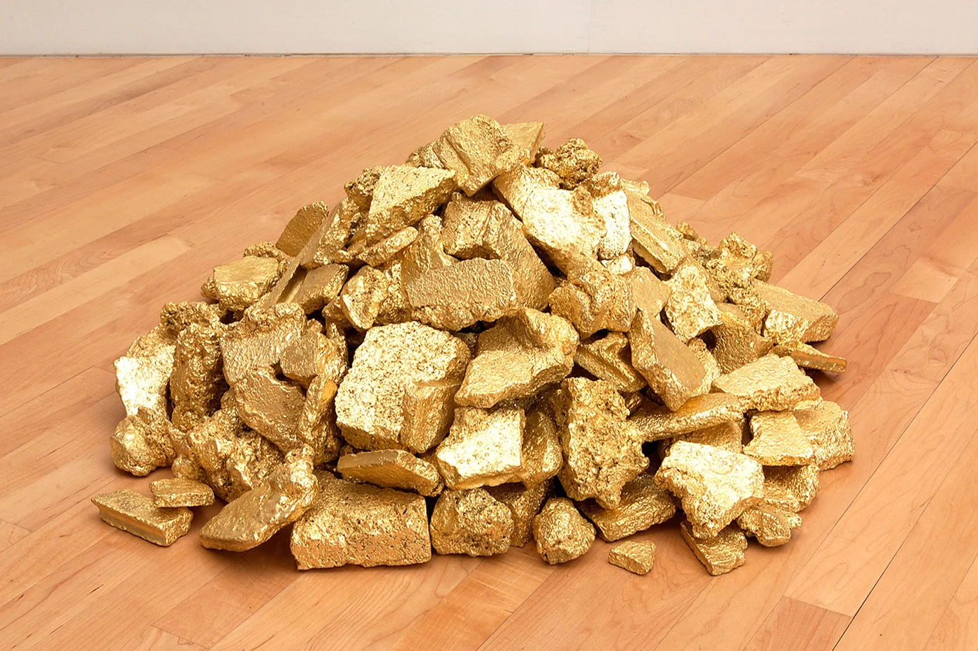 ruin 2001 concrete rubble, 23k gold leaf, about 24 x 36 x 36 inches