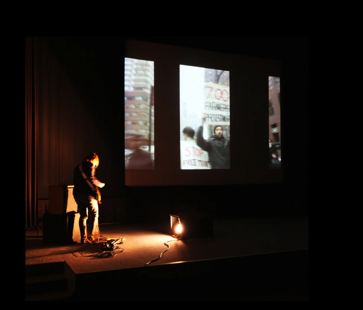 Mark Tribe lecture with guitar accompaniment at Wexner Center for the Arts, spring 2011