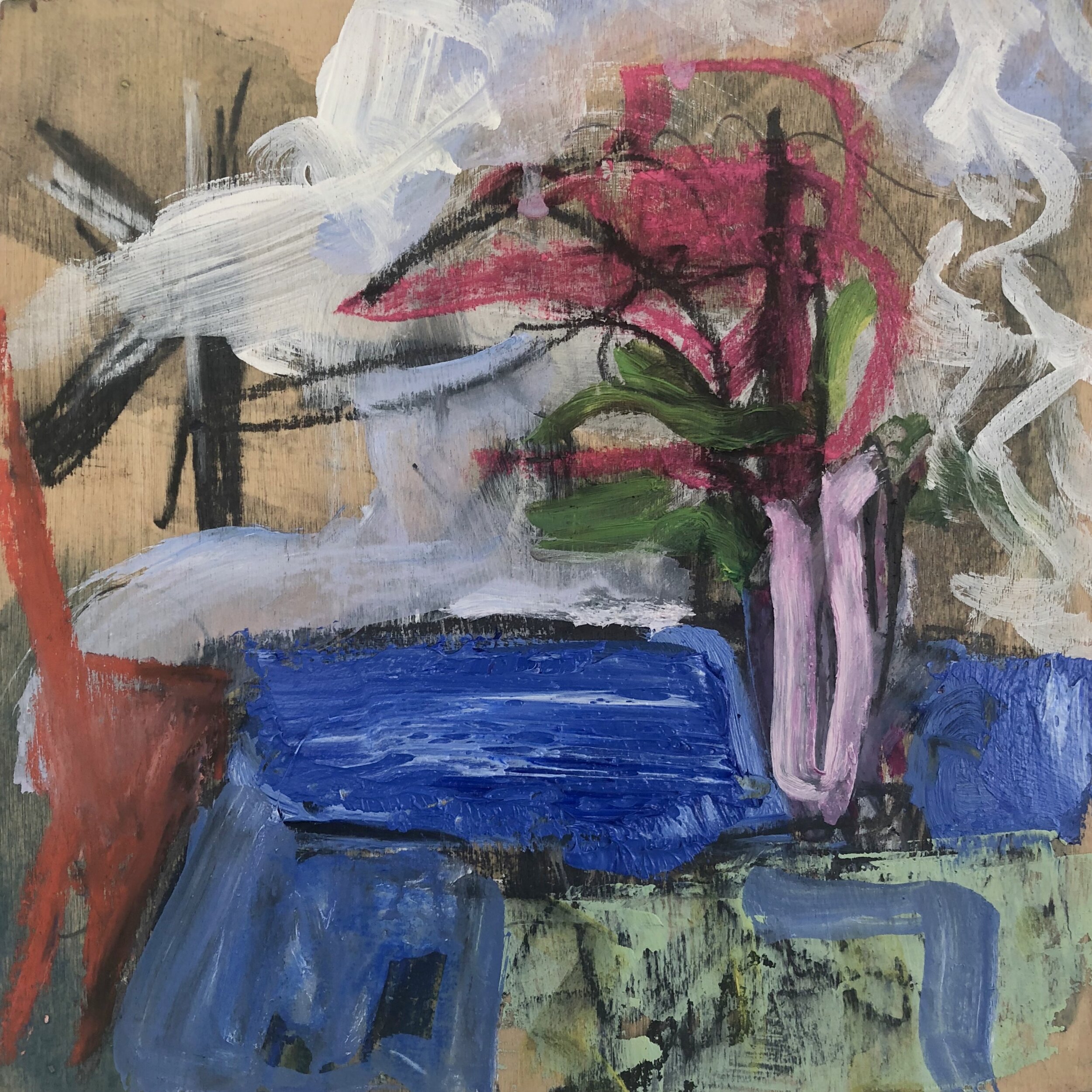 FLOWERS ON A BLUE TABLE