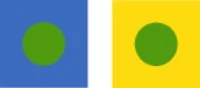 Green appears lighter and yellower against blue and darker and bluer against yellow.