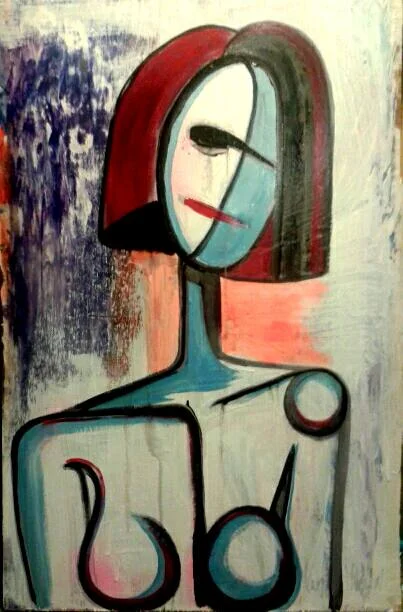 Untitled. 24x36 mixed on trash picked paneling.