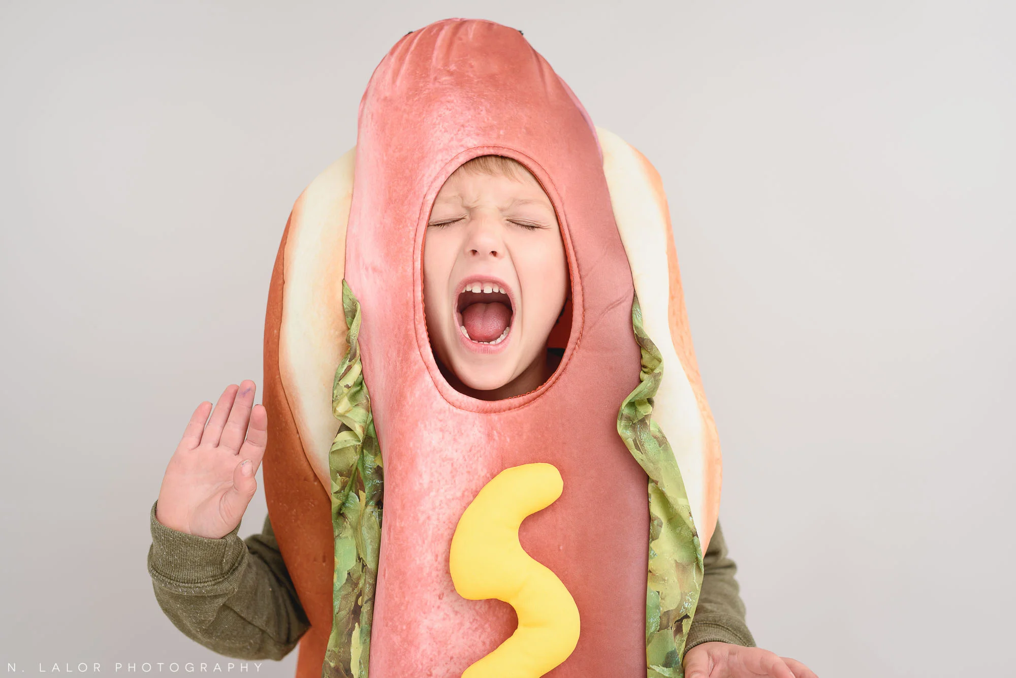 Hot dog. Halloween Kids Portrait by N. Lalor Photography. Greenwich, Connecticut.