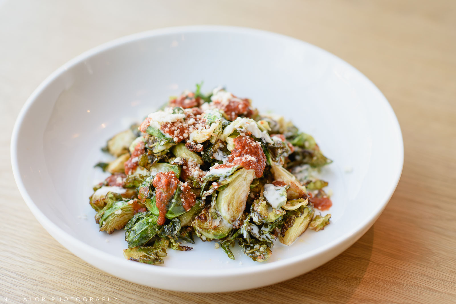 Roasted brussels sprouts. Roost Darien, small business photos by N. Lalor Photography.