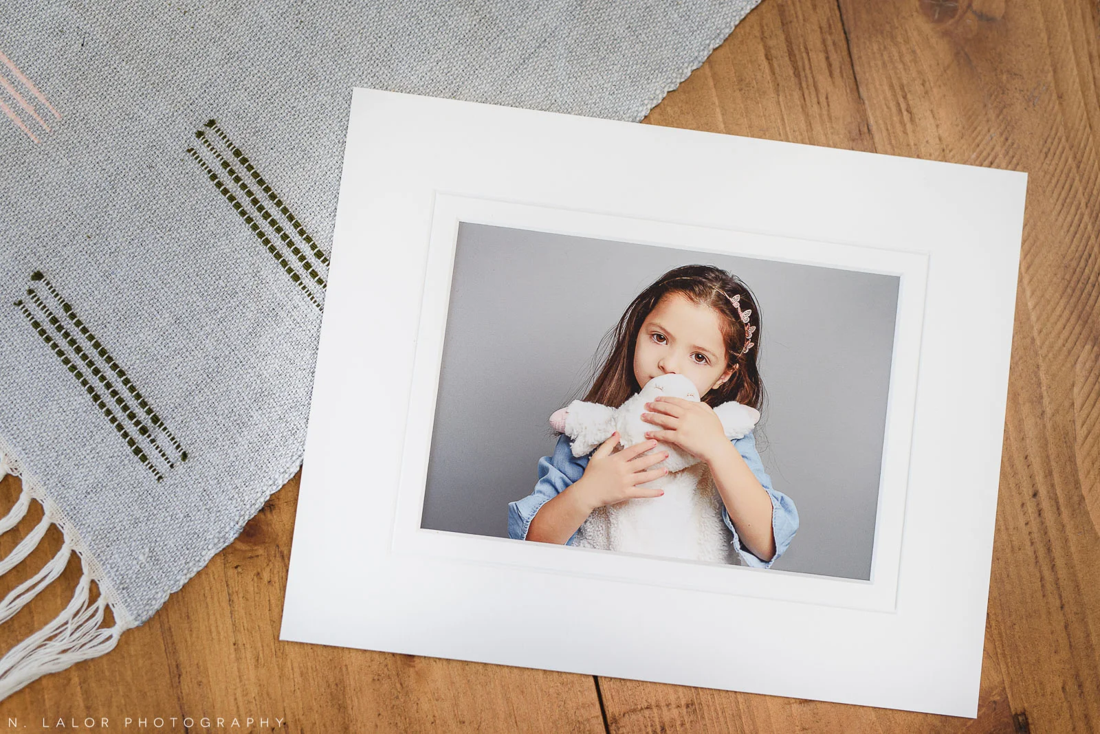 Image of a 5x7” fine art print in a white gallery mat. Portrait and products by N. Lalor Photography in Greenwich, Connecticut.