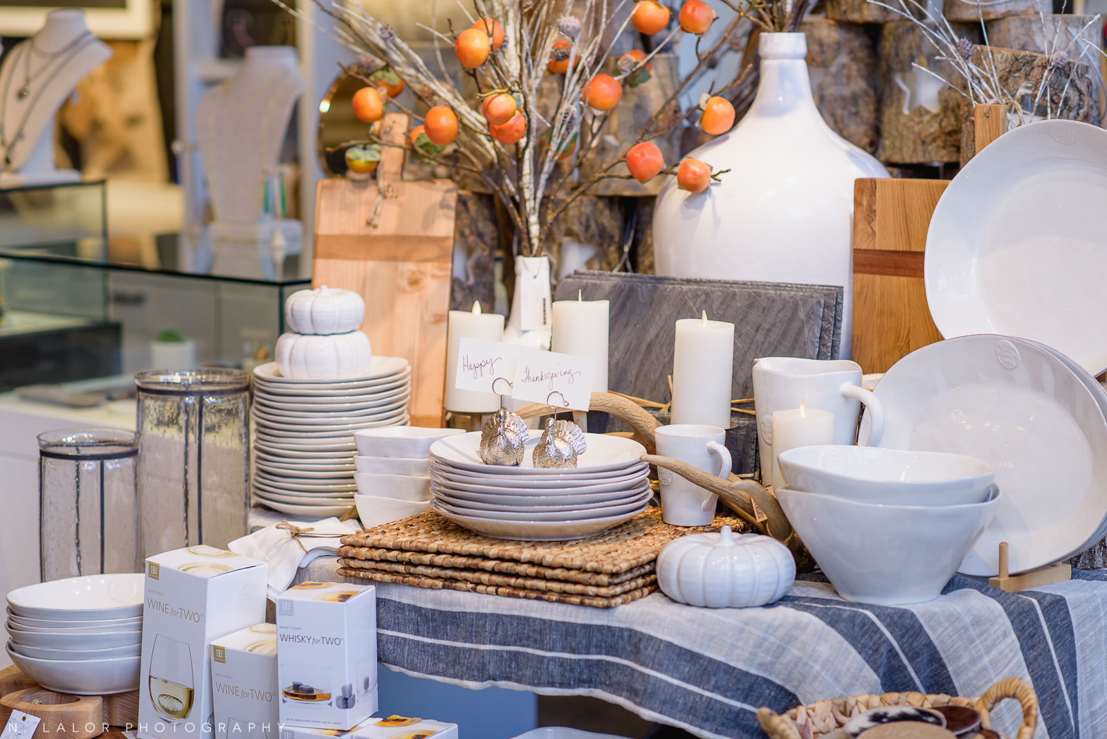 Back 40 Mercantile home goods display, in Old Greenwich, Connecticut. Image by N. Lalor Photography.