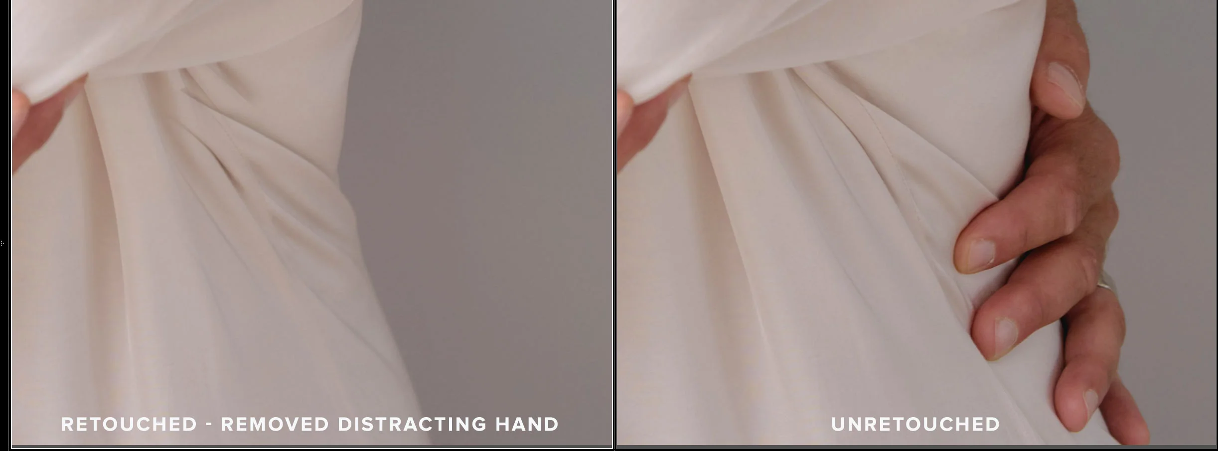 Most of the distracting elements are taken care of during posing, but sometimes they do end up in the selected portrait.. in which case, I will remove them, like this hand that didn’t need to be there.