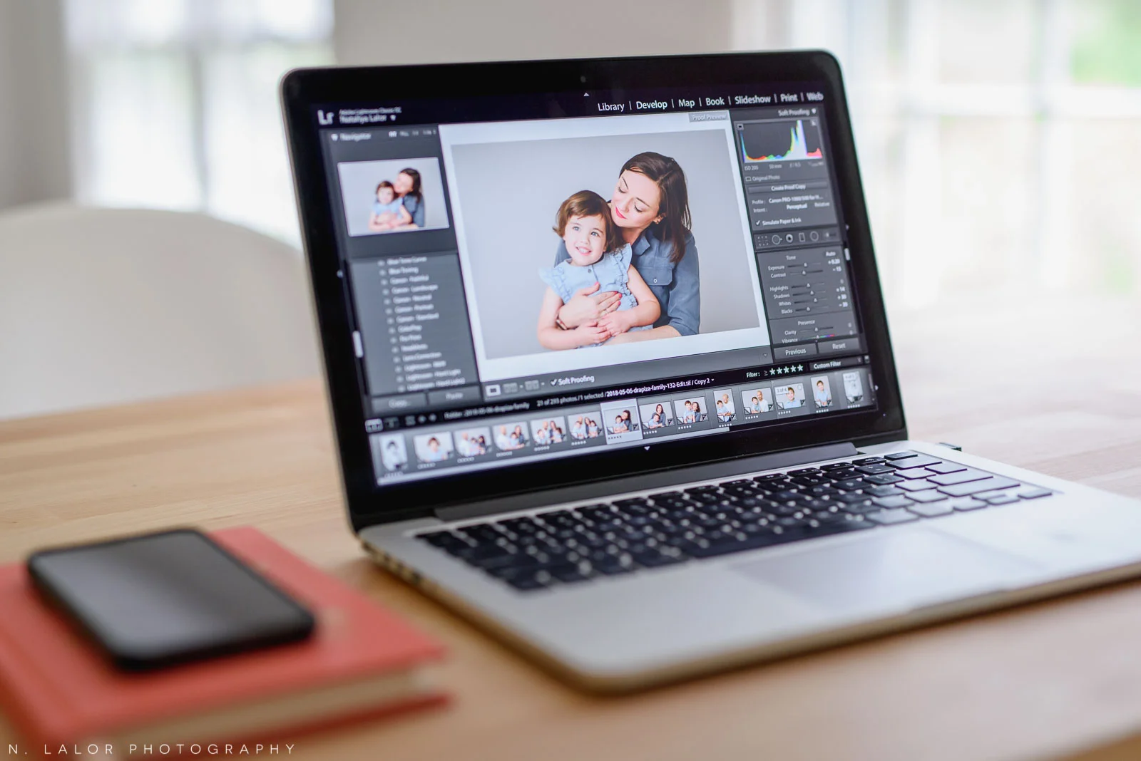 The view on my laptop as I work with photographs using Lightroom, which is a software that can process and output RAW image files.