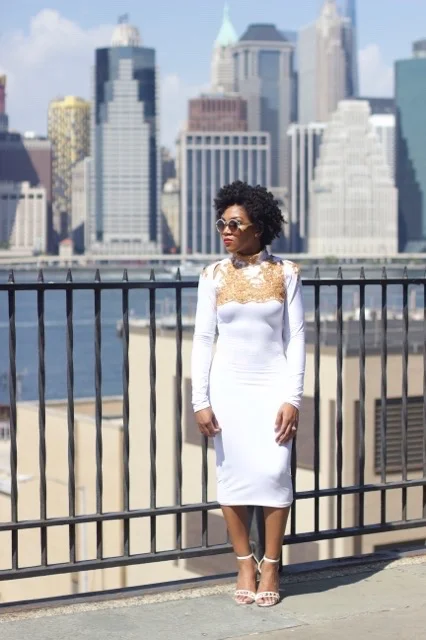 White Bodicon Midi Dress: NYFW Look 1