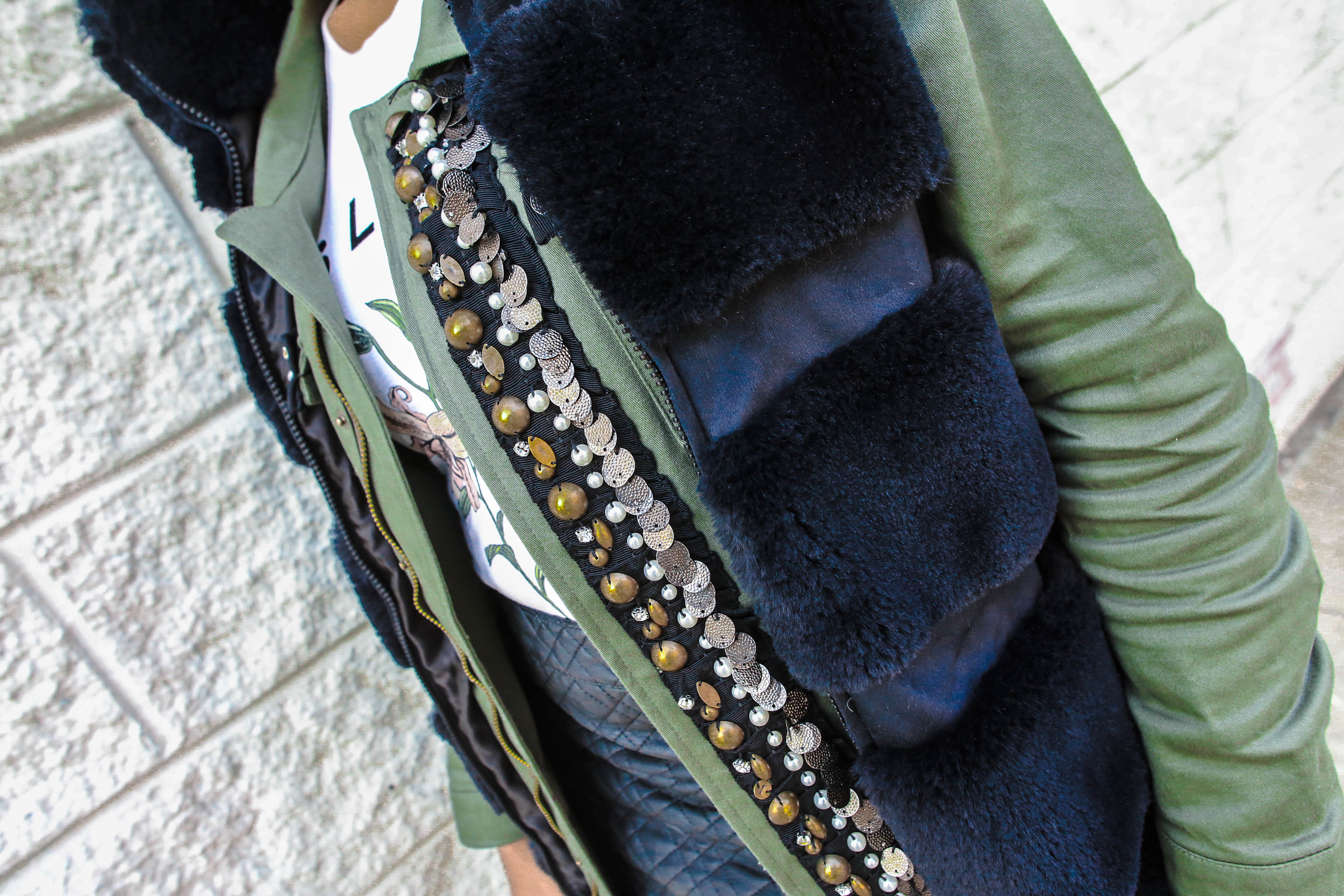 FASHION DETAILS: Utility Jacket: (sold out) Faux Fur Vest: Macy's (similar) 