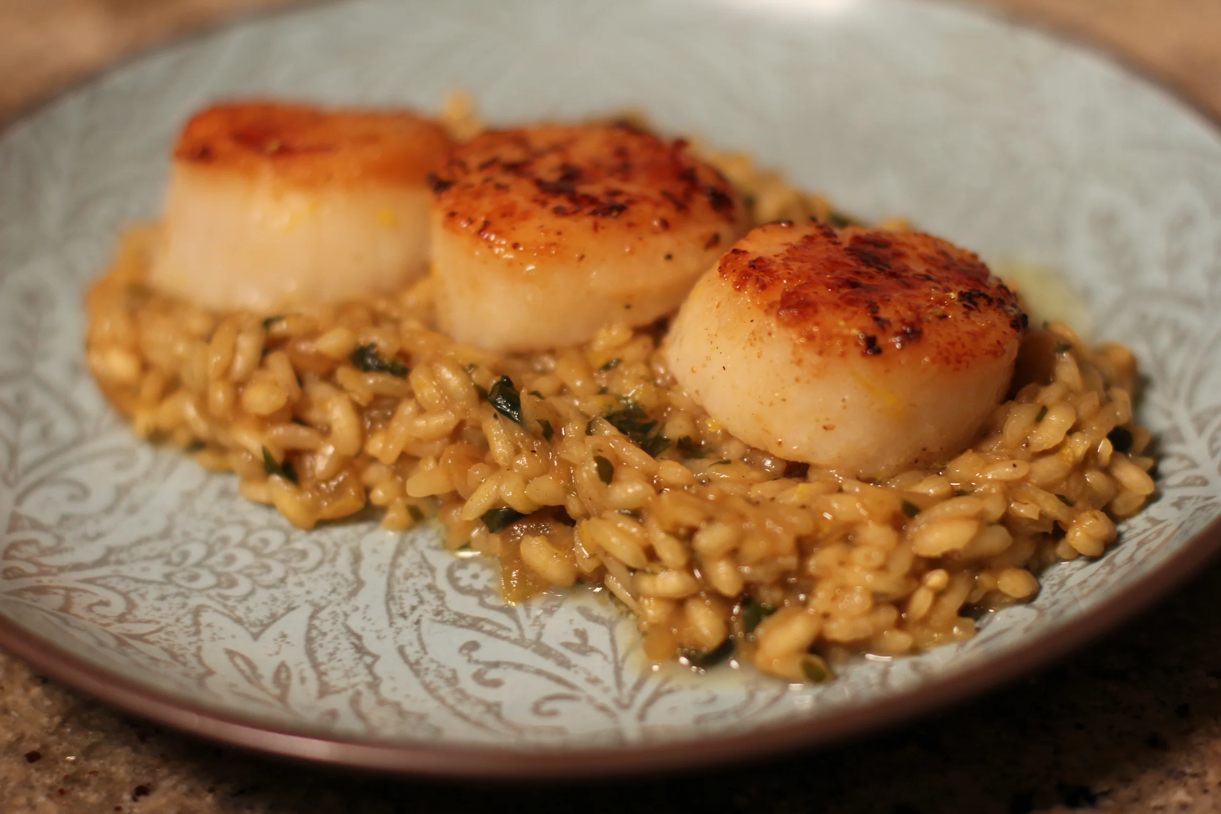 Seared Scallops over Lemon & Tarragon Risotto