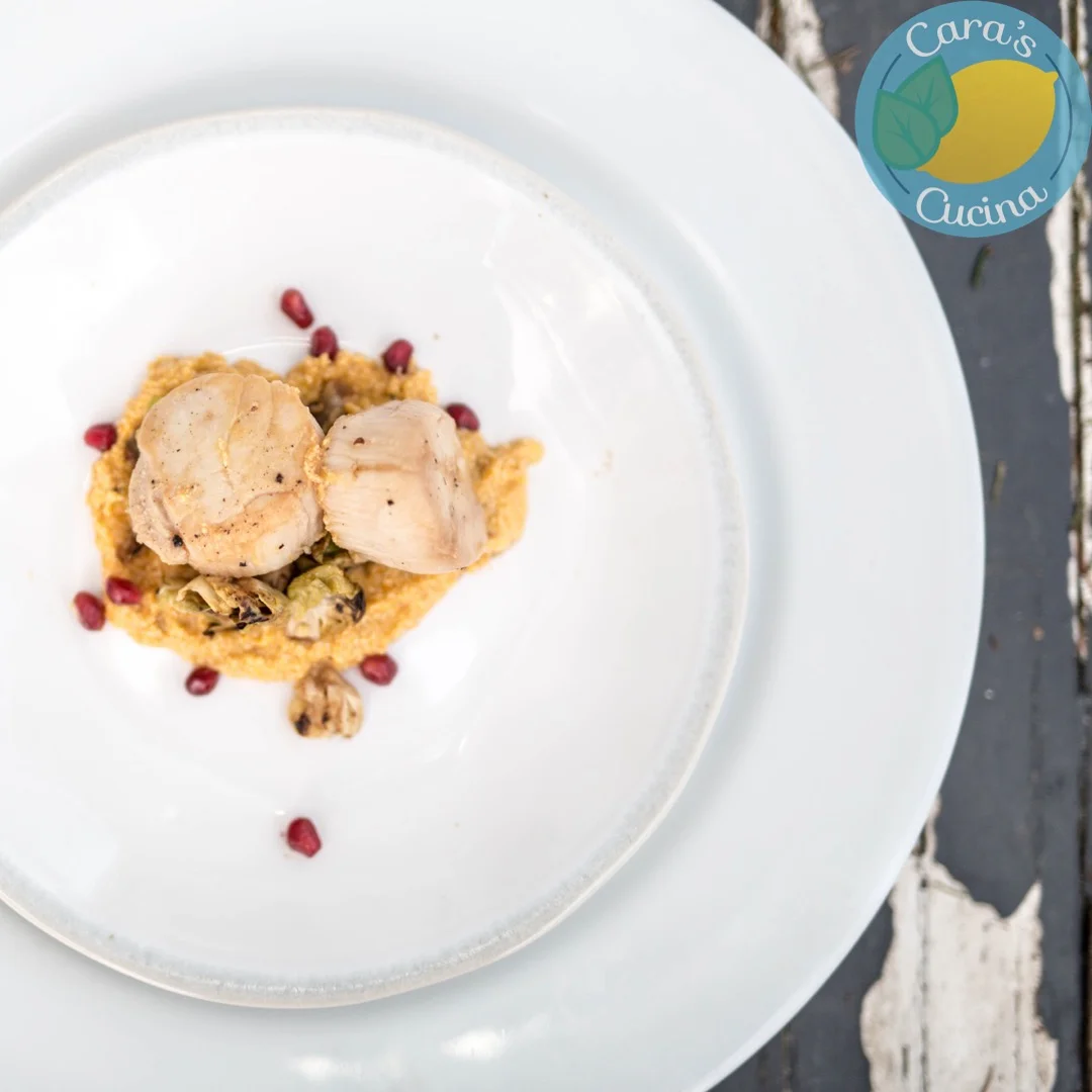 Seared Scallops w/ Toasted Brussels & Butternut Puree