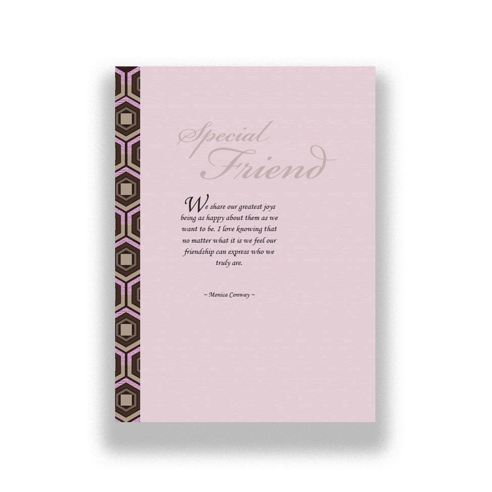 Inside message of a heartfelt friendship card with soft pink tones and a meaningful verse celebrating connection.