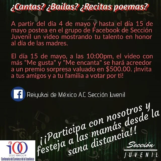 Participa en la convocatoria que organiza Secci&oacute;n Juvenil de Reiyukai de M&eacute;xico A.C.

#TalentShow #reiyukaimx #SanaDistancia #artquarantined