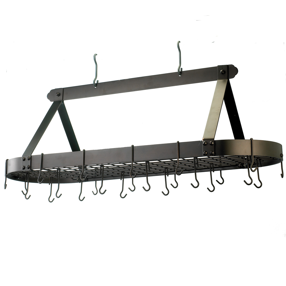 Oval Hanging Pot Rack with Grid & 24 Hooks (Graphite, Satin Copper 