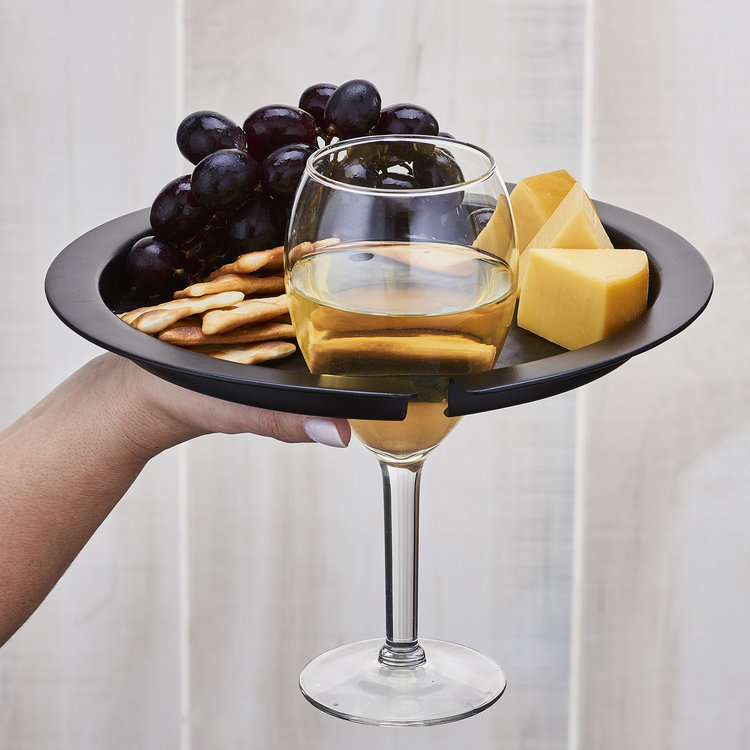 Hammered Matte Black Buffet Plates with Wine Glass Holder, Set of 4 (SKU  #5470MB) — Old Dutch International