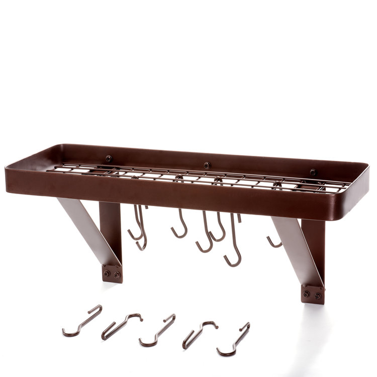 Oiled Bronze Wall Mount Bookshelf Pot Rack With Grid 8 Hooks Item 123bz Old Dutch International - Wall Mount Bookshelf Pot Rack Oiled Bronze Wall Mount Bookshelf Pot Rack With Grid 8 Hooks Item 123bz Old Dutch International - Wall Mount Bookshelf Pot Rack