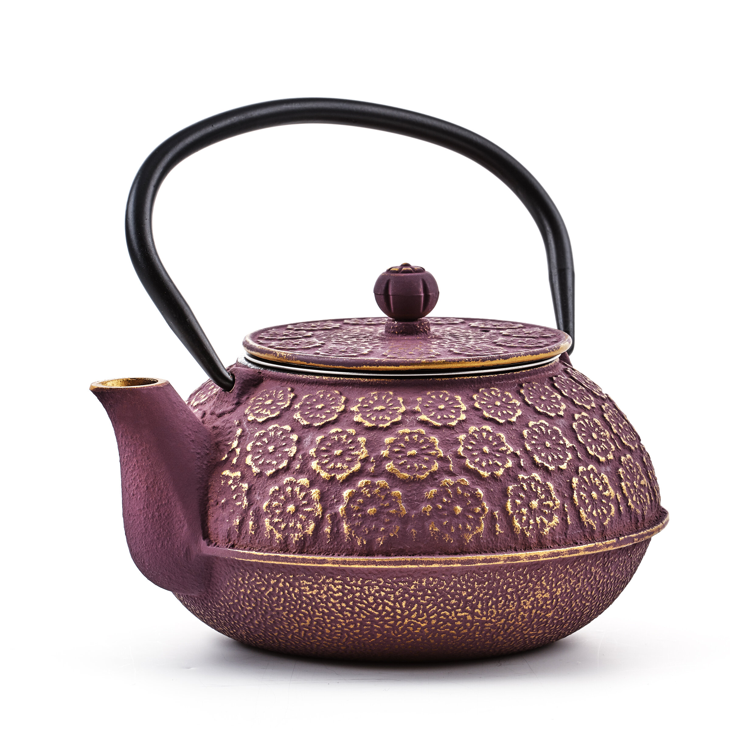 Purple Plum Blossom Umei Japanese Tetsubin Cast Iron Teapot with Stainless Steel 