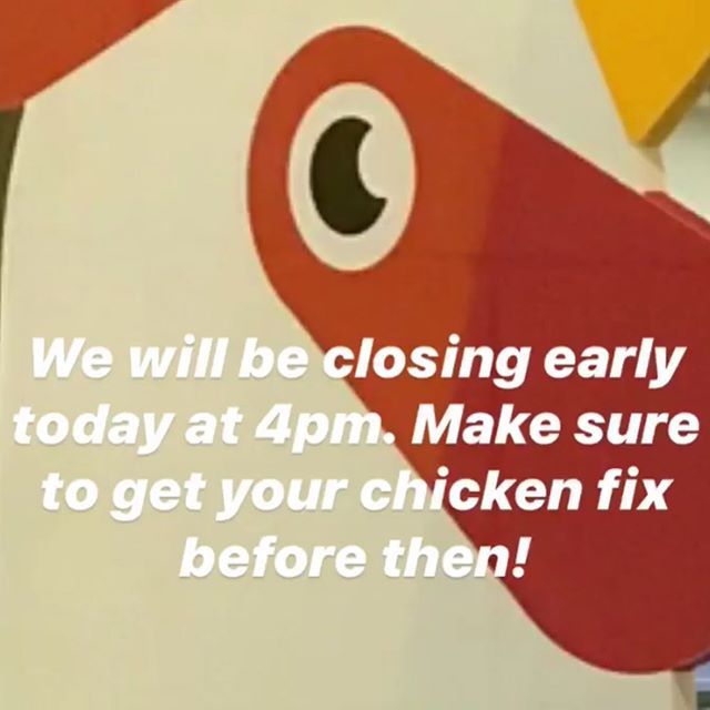 Sorry chicken lovers! We are closing early today at 4pm. Though plenty of time to grab some chicken for lunch and Thai iced tea float for dessert 🤤🍹🍦