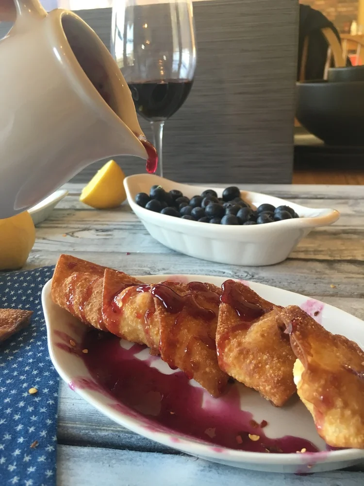 Goat Cheese Wontons with Blueberry Honey 