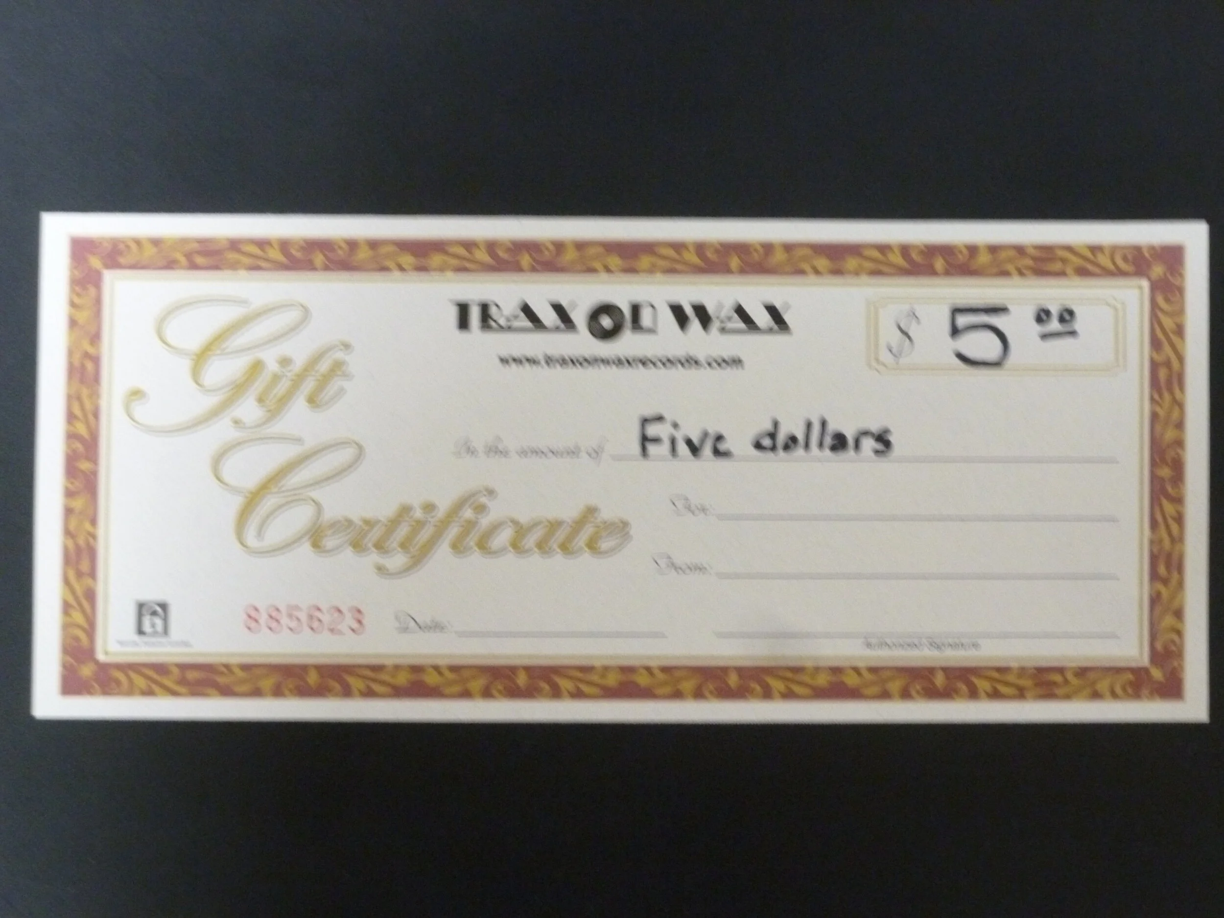 $5.00 Trax On Wax Gift Certificate