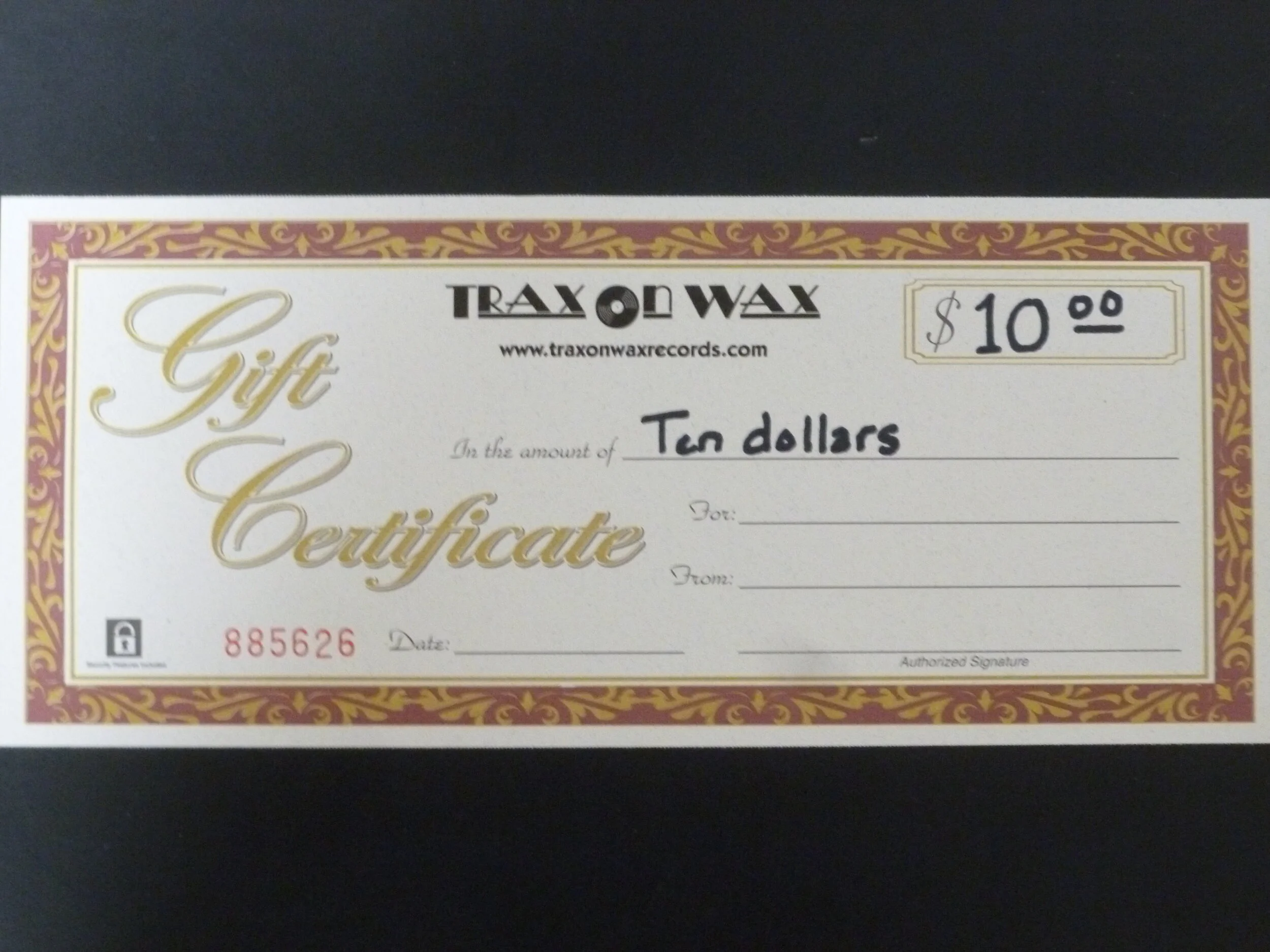 $10.00 Trax On Wax Gift Certificate