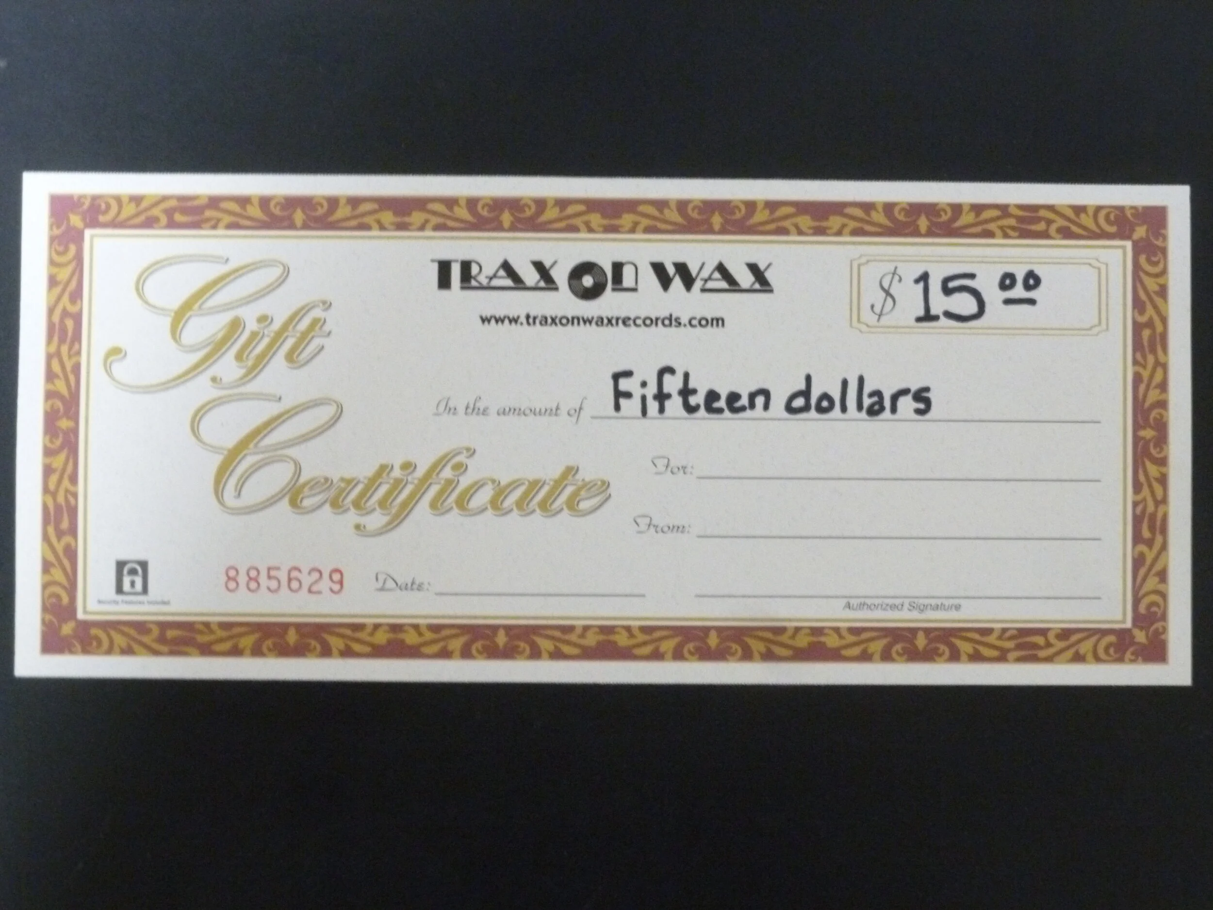 $15.00 Trax On Wax Gift Certificate