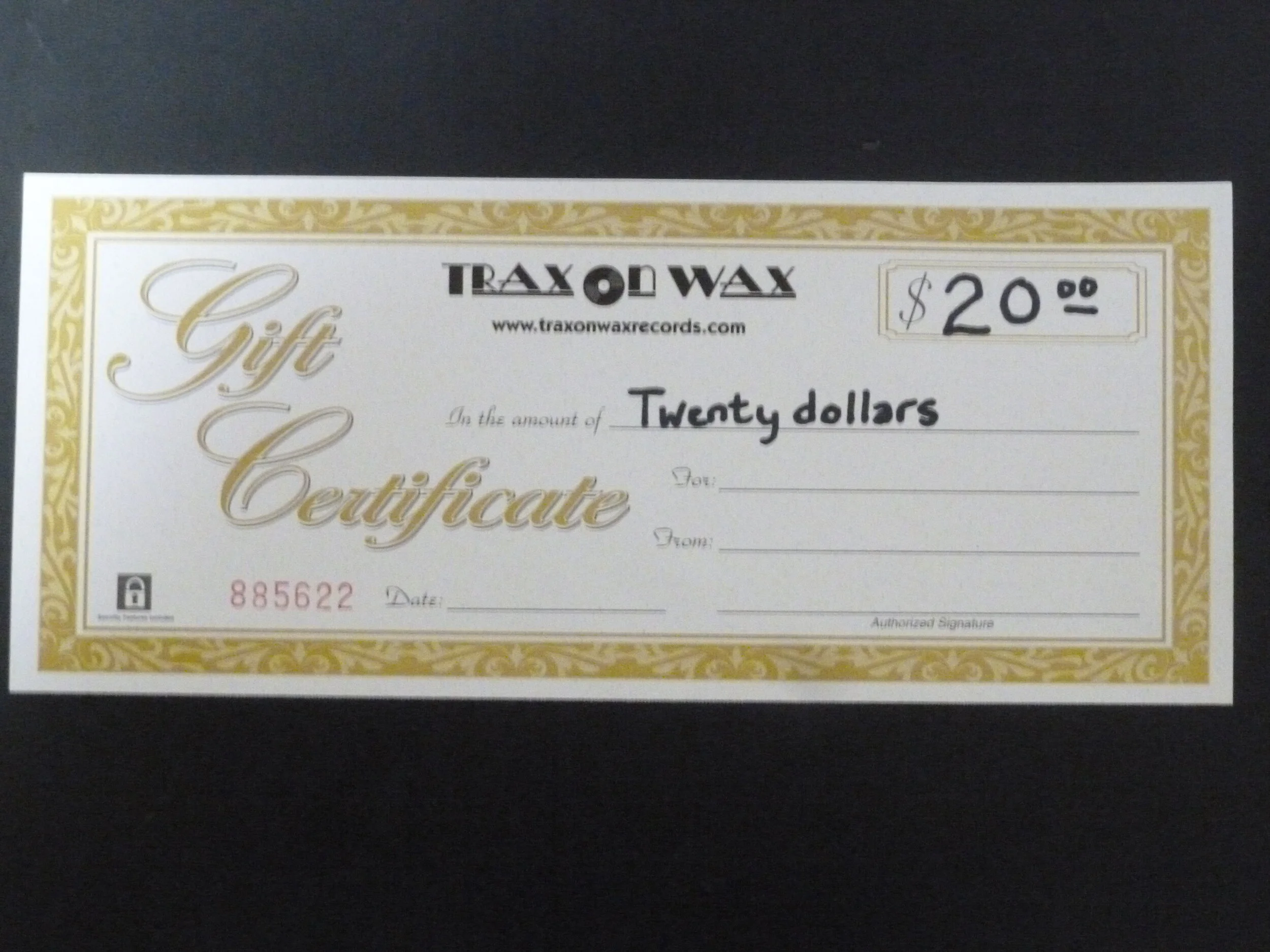 $20.00 Trax On Wax Gift Certificate