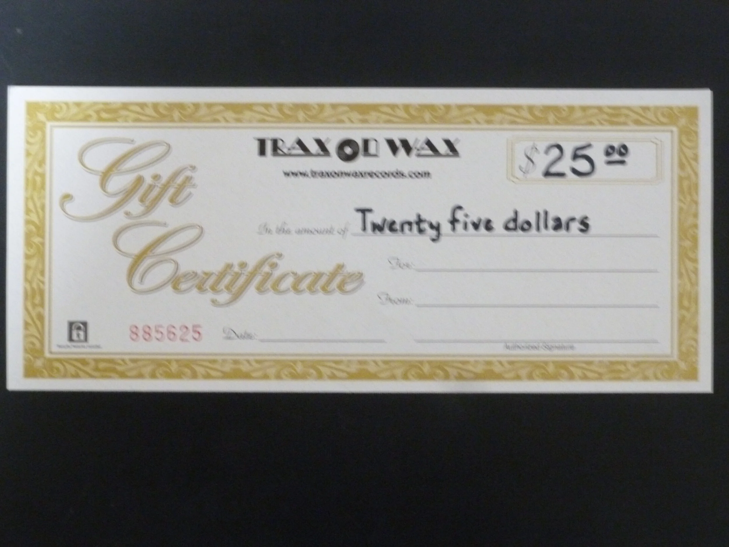 $25.00 Trax On Wax Gift Certificate