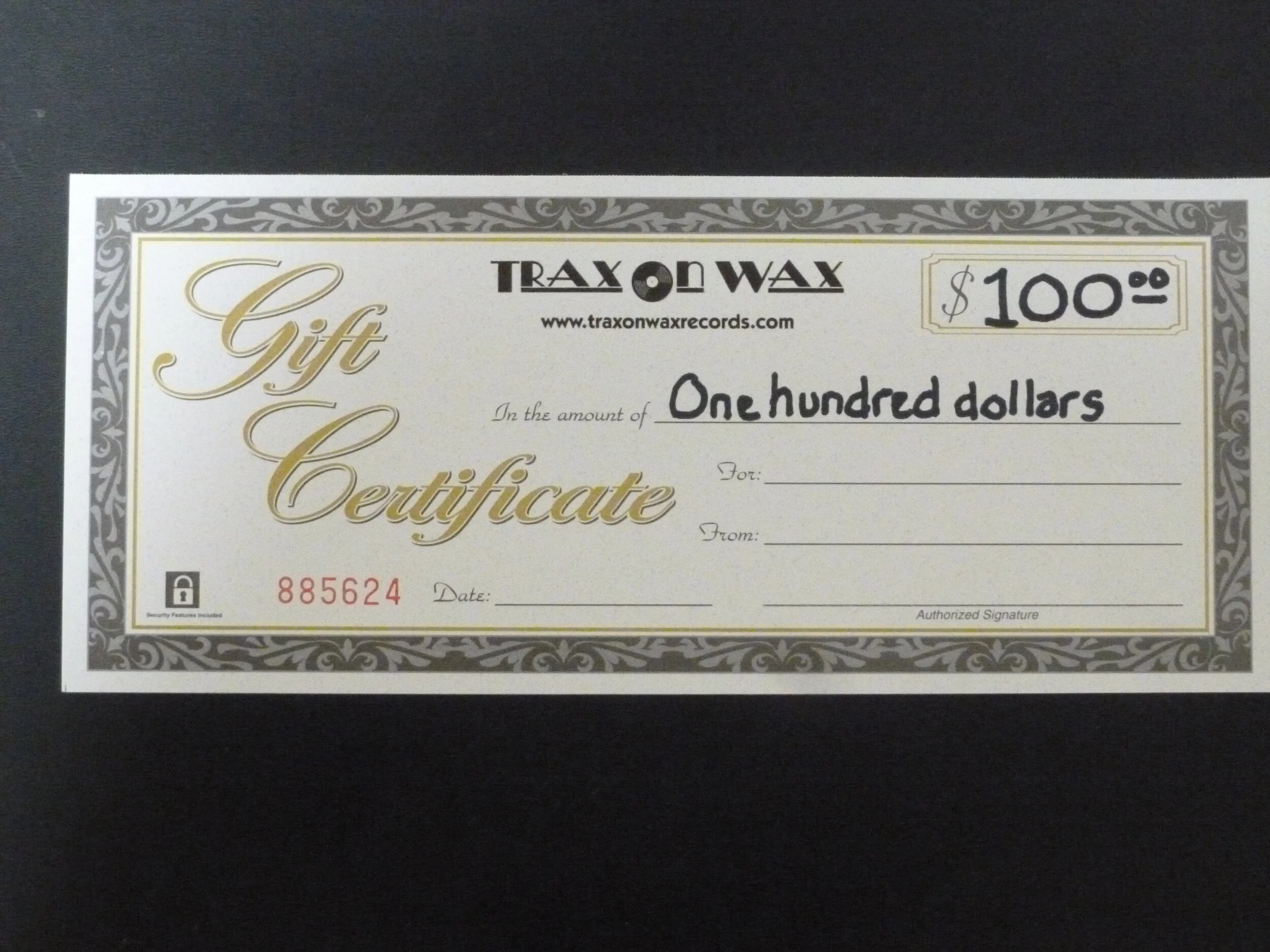 $100.00 Trax On Wax Gift Certificate